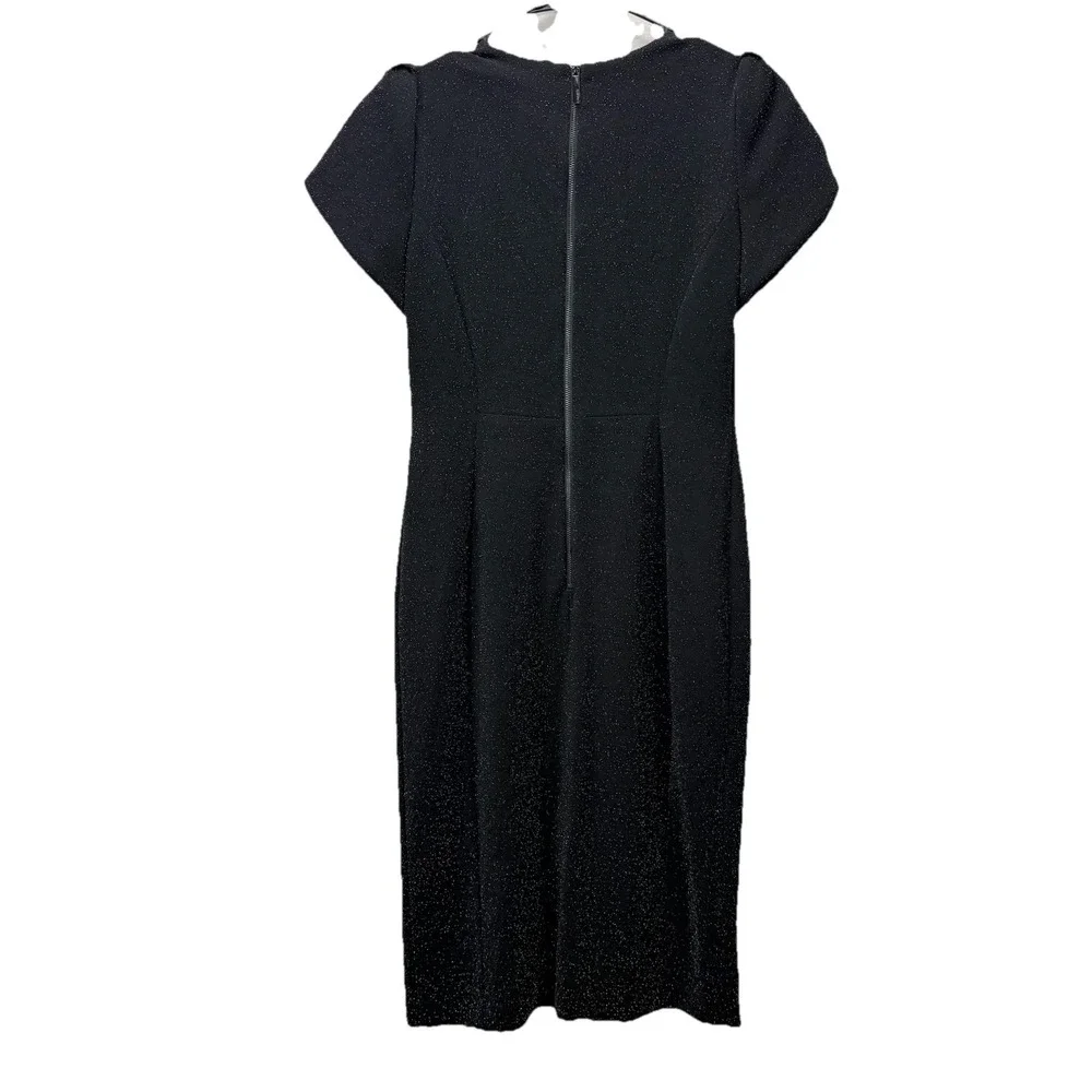 Calvin Klein Black Glitter Tulip Sleeve Stretch Sheath‎ Dress Wedding Cocktail 6